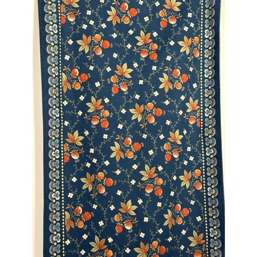 Williams Sonoma Blue Berry Meadow Table Runner Floral Cotton 108”